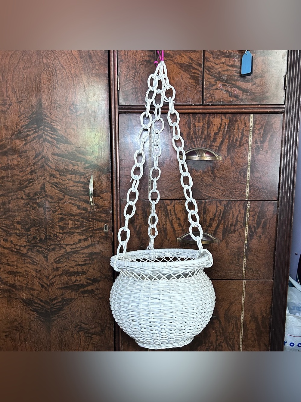 White Wicker Hanging Planter Basket